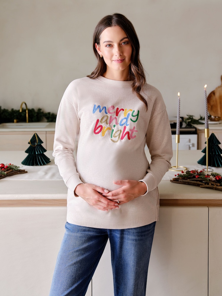 JoJo Maman Bébé Cream Maternity Merry And Bright Sweatshirt - Image 1 of 5