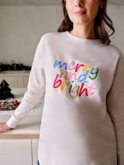 JoJo Maman Bébé Cream Maternity Merry And Bright Sweatshirt - Image 2 of 5