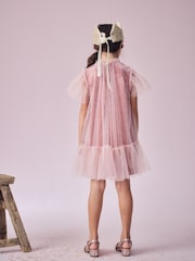 Pink Velour Shimmer Mesh Layered Dress (3-16yrs) - Image 3 of 8