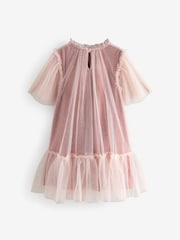 Pink Velour Shimmer Mesh Layered Dress (3-16yrs) - Image 6 of 8