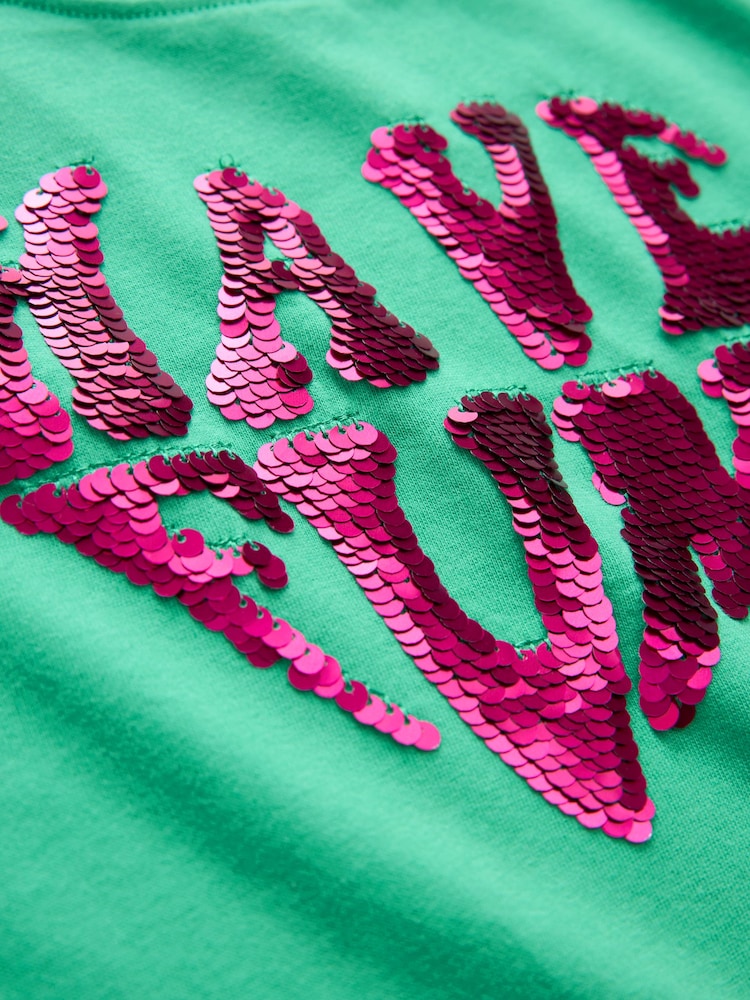 Green Have Fun Slogan Short Sleeve Sequin T-Shirt (9mths-7yrs) - Image 3 of 3 Green Have Fun Slogan Short Sleeve Sequin T-Shirt (9mths-7yrs) - Image 3 of 3