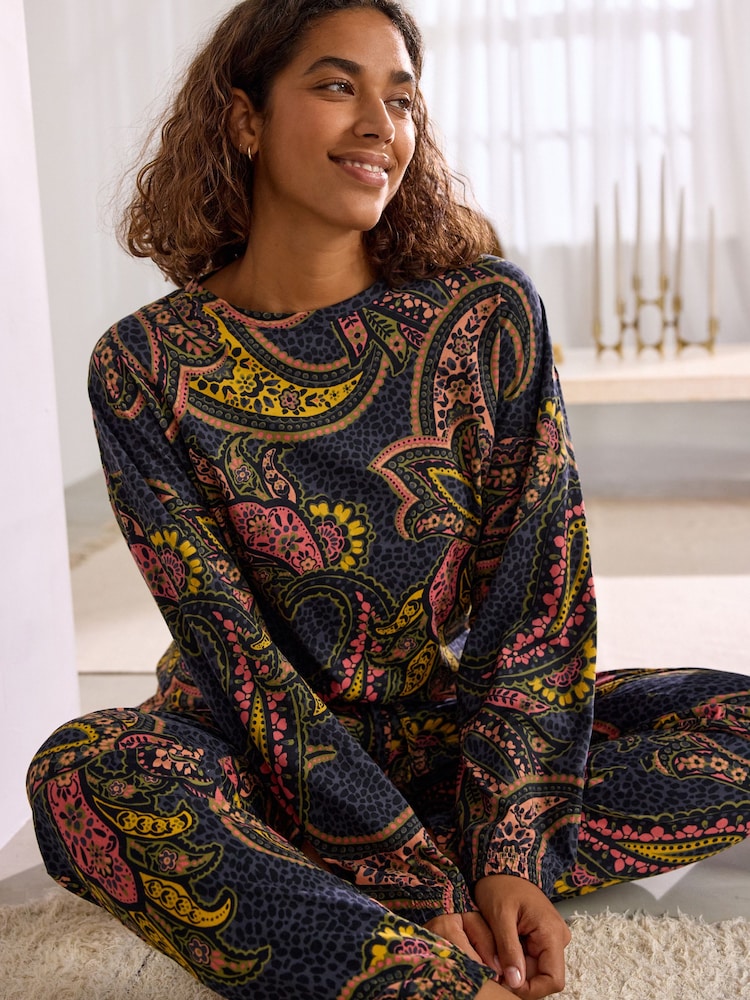 Black Paisley 100% Cotton Long Sleeve Pyjamas - Image 1 of 5