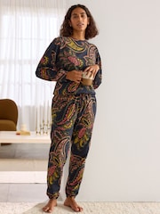 Black Paisley 100% Cotton Long Sleeve Pyjamas - Image 2 of 5