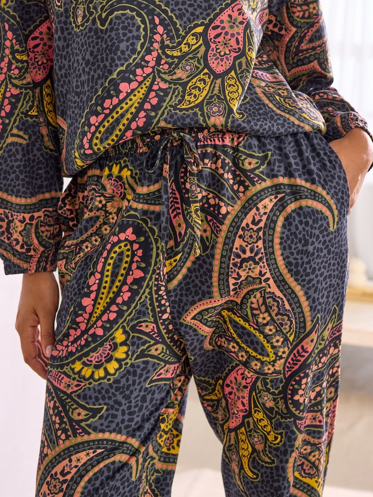 Black Paisley 100% Cotton Long Sleeve Pyjamas - Image 5 of 5