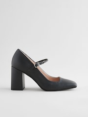 Black Forever Comfort® Leather Square Toe Block Heel Mary Jane Shoes - Image 3 of 7