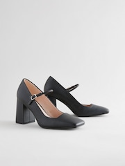 Black Forever Comfort® Leather Square Toe Block Heel Mary Jane Shoes - Image 4 of 7