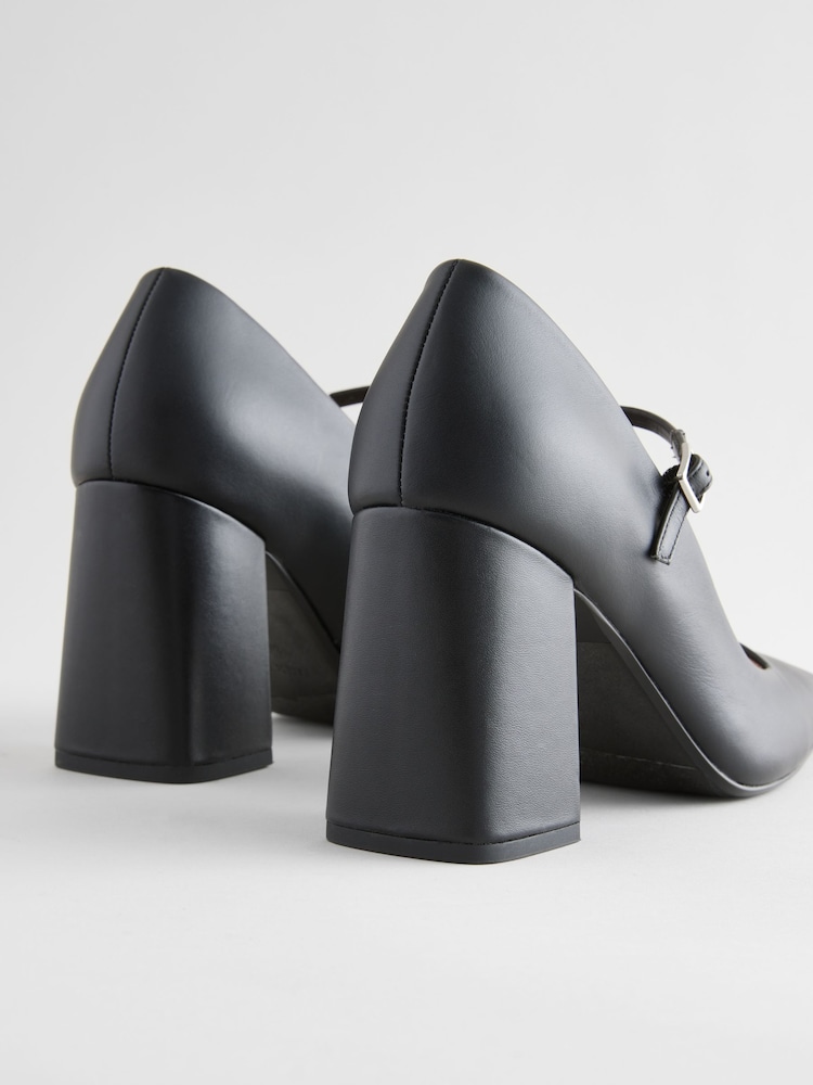 Black Forever Comfort® Leather Square Toe Block Heel Mary Jane Shoes - Image 5 of 7