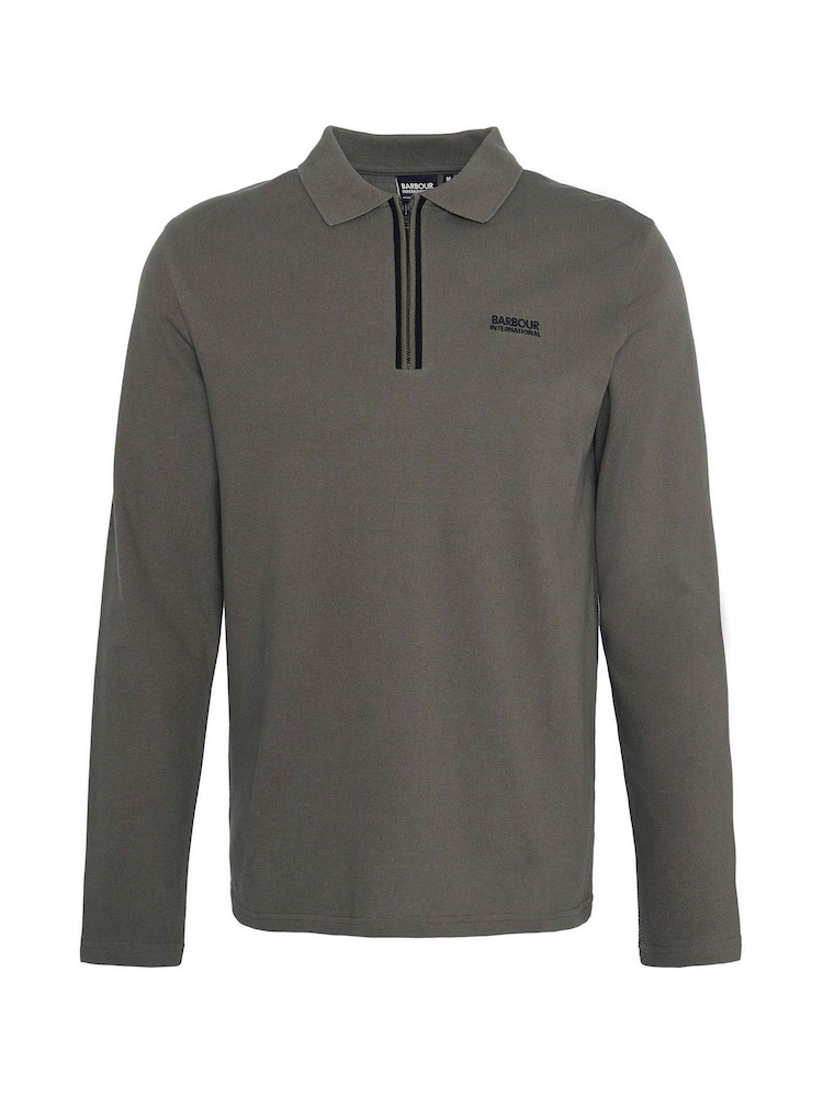 Barbour® International Marshall Long Sleeved Zipped 100% Cotton Polo Shirt - Image 6 of 6