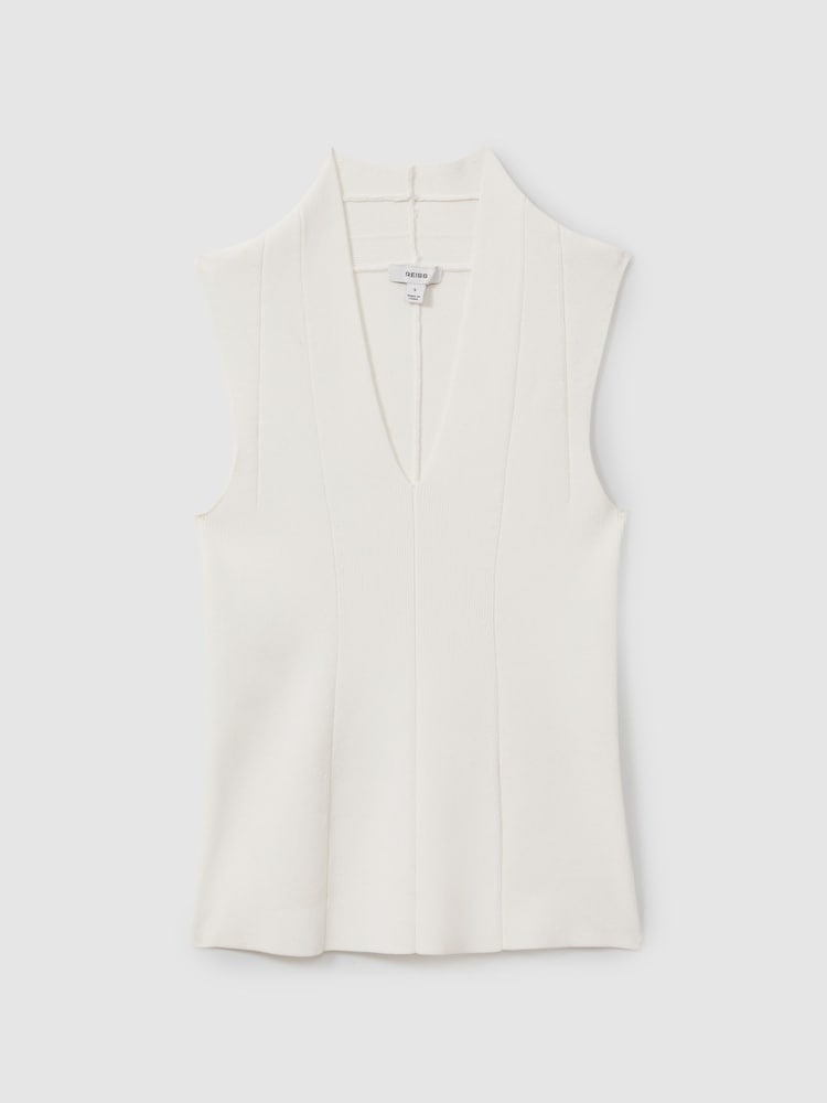 Reiss Ivory Kimmy Knitted Sleeveless V-Neck Vest - Image 2 of 6