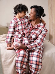 JoJo Maman Bébé Cream Womens Check Woven Pyjamas Set - Image 1 of 5