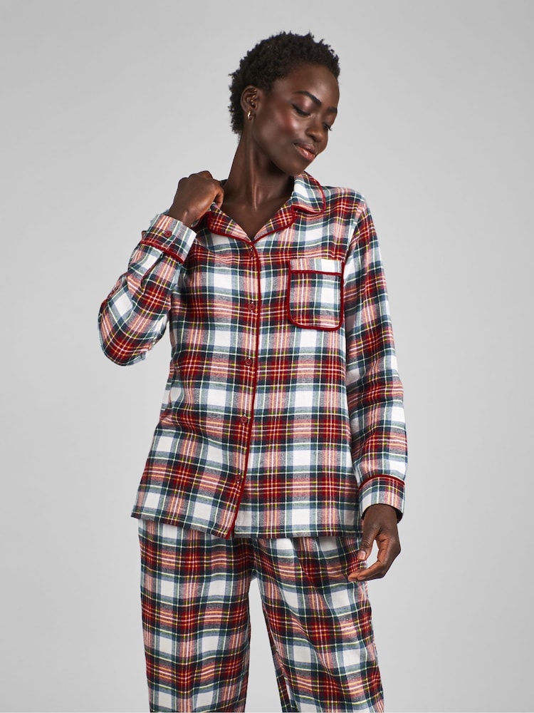 JoJo Maman Bébé Cream Womens Check Woven Pyjamas Set - Image 2 of 5