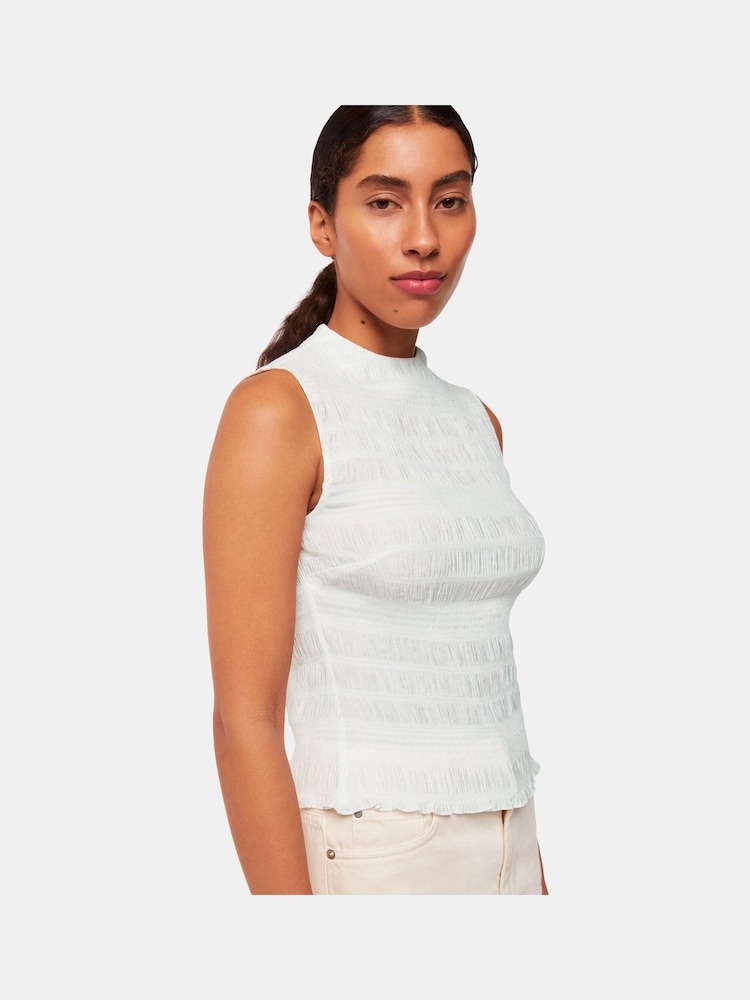 Whistles White Plissé Sleeveless Top - Image 1 of 5 Whistles White Plissé Sleeveless Top - Image 1 of 5