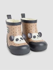 JoJo Maman Bébé Ecru Cosy Lined Panda Ankle Wellies - Image 1 of 4
