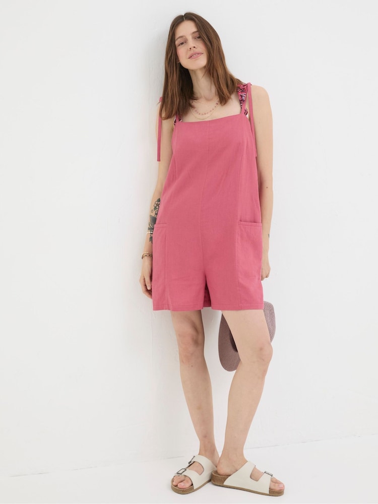 FatFace Hallie Pink Linen Blend Playsuit - Image 1 of 5