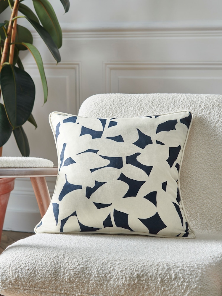 Jasper Conran London Floral Leaf Navy Floral Leaf 100% Cotton Cushion - Image 1 of 3