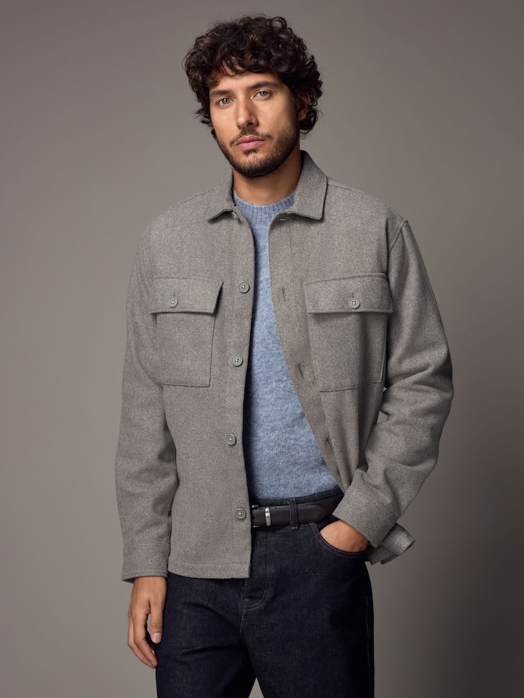 Buy Grey Twin Pocket Shacket Overshirt with Wool from Next Oman
