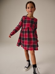 Red Check Long Sleeve 100% Cotton Jersey Dress (3-16yrs) - Image 2 of 8