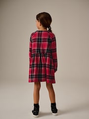 Red Check Long Sleeve 100% Cotton Jersey Dress (3-16yrs) - Image 3 of 8