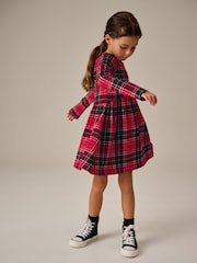 Red Check Long Sleeve 100% Cotton Jersey Dress (3-16yrs) - Image 5 of 8