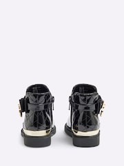River Island Black Girls Patent Bow Padlock Boots - Image 3 of 5