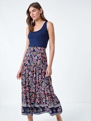 Roman – gestufter Midirock mit Knöpfen und floralem Paisley-Muster - Bild 2 von 5