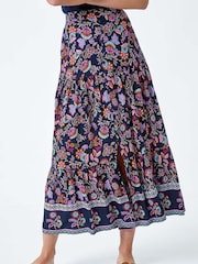 Roman – gestufter Midirock mit Knöpfen und floralem Paisley-Muster - Bild 4 von 5