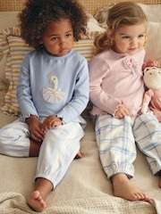 Pink/Blue Swan/Bow 2 Pack 100% Cotton Woven Bottoms Pyjamas (9mths-10yrs) - Image 2 of 10