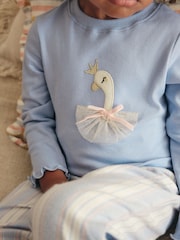 Pink/Blue Swan/Bow 2 Pack 100% Cotton Woven Bottoms Pyjamas (9mths-10yrs) - Image 4 of 10