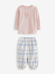 Pink/Blue Swan/Bow 2 Pack 100% Cotton Woven Bottoms Pyjamas (9mths-10yrs) - Image 7 of 10