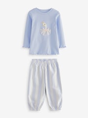 Pink/Blue Swan/Bow 2 Pack 100% Cotton Woven Bottoms Pyjamas (9mths-10yrs) - Image 8 of 10
