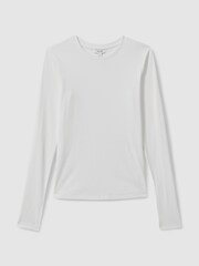 Reiss White Tora Cotton Blend Crew Neck Top - Image 2 of 6
