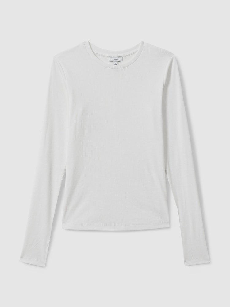 Reiss White Tora Cotton Blend Crew Neck Top - Image 2 of 6