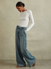 Reiss White Tora Cotton Blend Crew Neck Top - Image 3 of 6