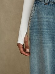 Reiss White Tora Cotton Blend Crew Neck Top - Image 4 of 6