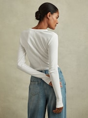 Reiss White Tora Cotton Blend Crew Neck Top - Image 5 of 6