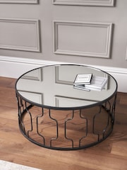 Pacific Black Mirrored Glass and Graphite Round Coffee Table - Image 1 of 6