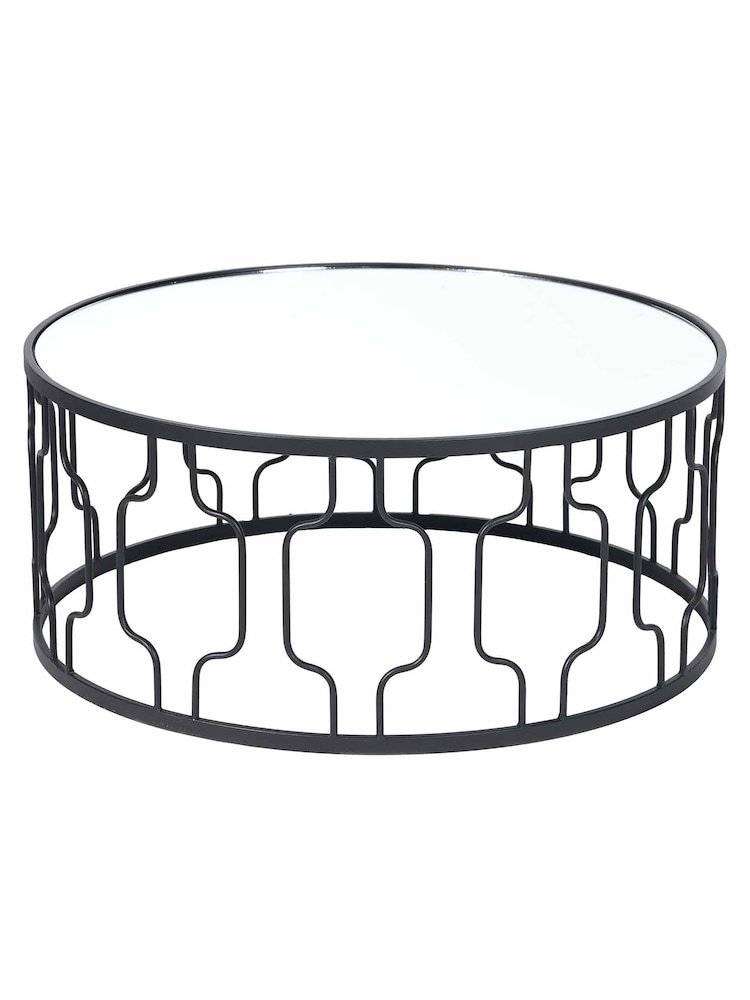 Pacific Black Mirrored Glass and Graphite Round Coffee Table - Image 2 of 6