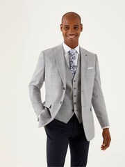 Skopes Light Grey Tailored Fit Grayson Linen Blend Check Jacket - Image 1 of 7