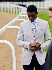 Skopes Light Grey Tailored Fit Grayson Linen Blend Check Jacket - Image 3 of 7