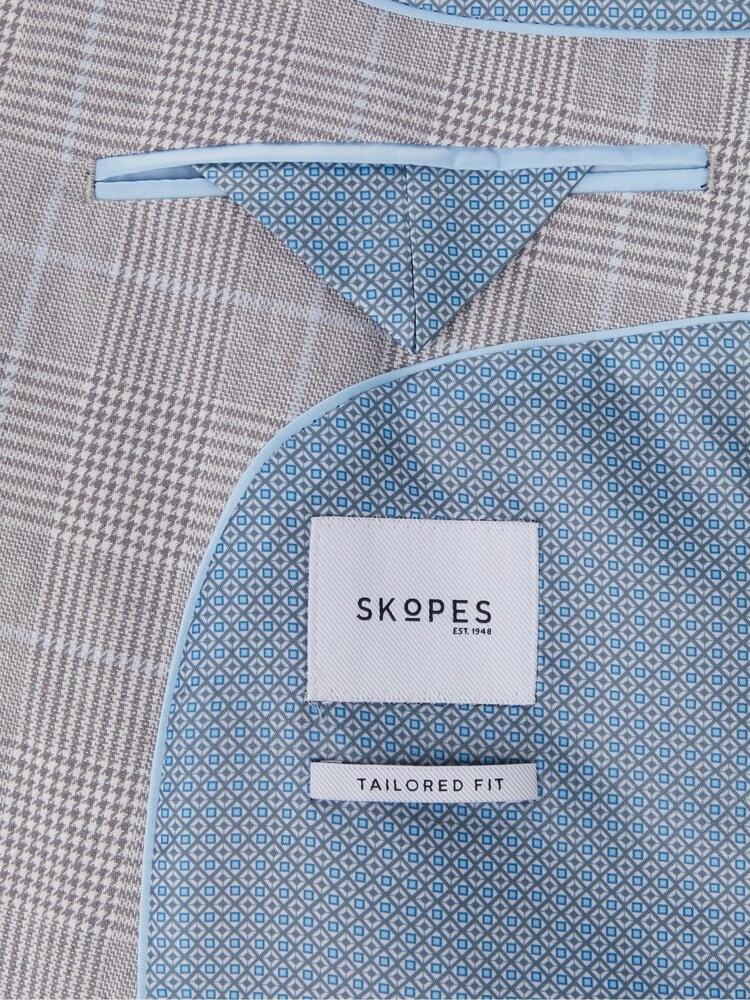 Skopes Light Grey Tailored Fit Grayson Linen Blend Check Jacket - Image 7 of 7