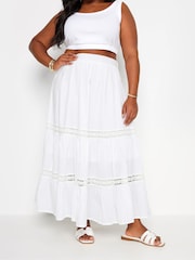 Yours Curve White Tiered Maxi 100% Cotton Skirt - Image 1 of 5