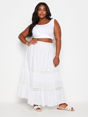 Yours Curve White Tiered Maxi 100% Cotton Skirt - Image 2 of 5