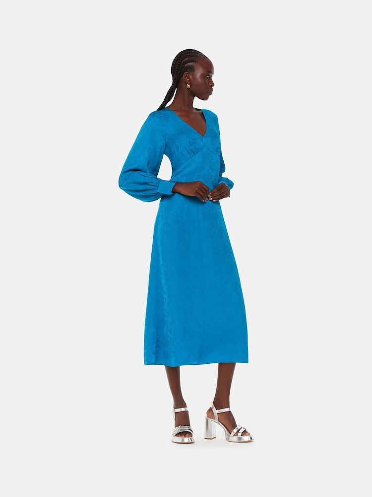Whistles Blue Serpent Jacquard Midi Dress - Image 1 of 5