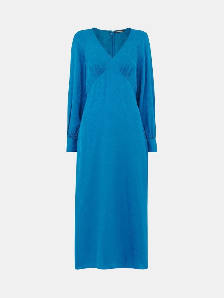 Whistles Blue Serpent Jacquard Midi Dress - Image 5 of 5