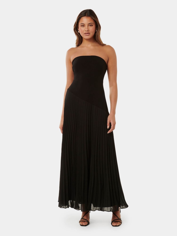 Forever New Black Capri Strapless Pleated Midi Dress - Image 1 of 4