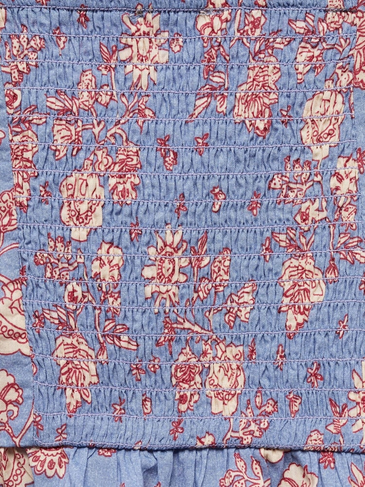 Mango Blue 100% Cotton Ruffled Floral Top - Image 2 of 2