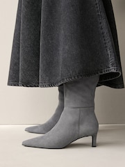 Grey Leather Forever Comfort® Knee High Skinny Heeled Boots - Image 3 of 8