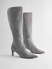 Grey Leather Forever Comfort® Knee High Skinny Heeled Boots - Image 4 of 8
