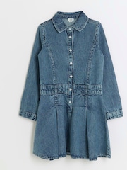 River Island Blue Girls Kilt Shirt Dress - Image 1 of 3