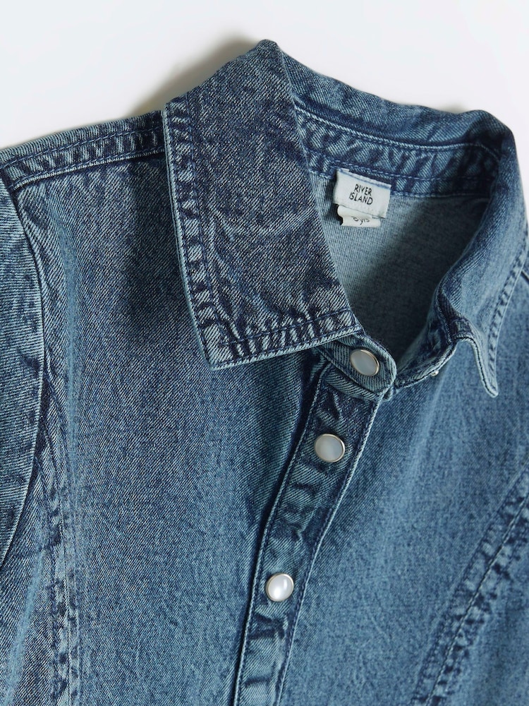 River Island Blue Girls Kilt Shirt Dress - Image 2 of 3